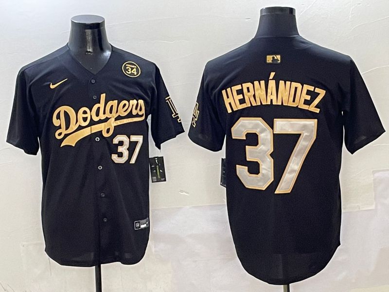 Men Los Angeles Dodgers #37 Hernandez Black Gold Game Nike 2025 MLB Jersey style 5